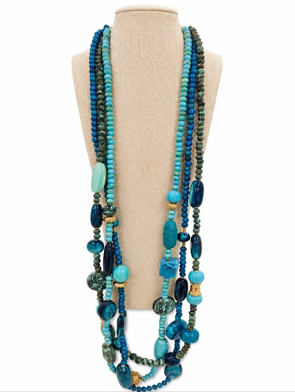 NWT Chico's Multi-Strand Turquoise & Navy Beaded Necklace